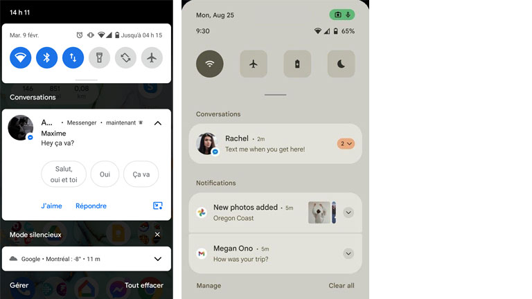 aper&ccedil;u nouveaut&eacute;s menu notifications param&egrave;tres