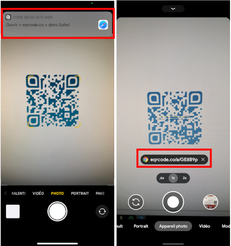 Appareil photo iPhone Android lire code QR
