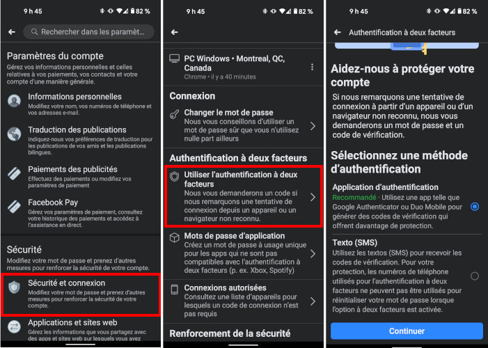&Eacute;tapes pour activer l&rsquo;authentification &agrave; double facteur de Facebook sur mobile