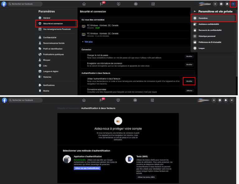 &Eacute;tapes pour activer l&rsquo;authentification &agrave; double facteur de Facebook sur ordinateur
