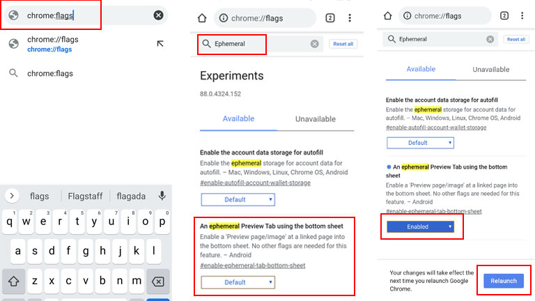 &Eacute;tapes comment activer pr&eacute;visualisation pages Google Chrome Android