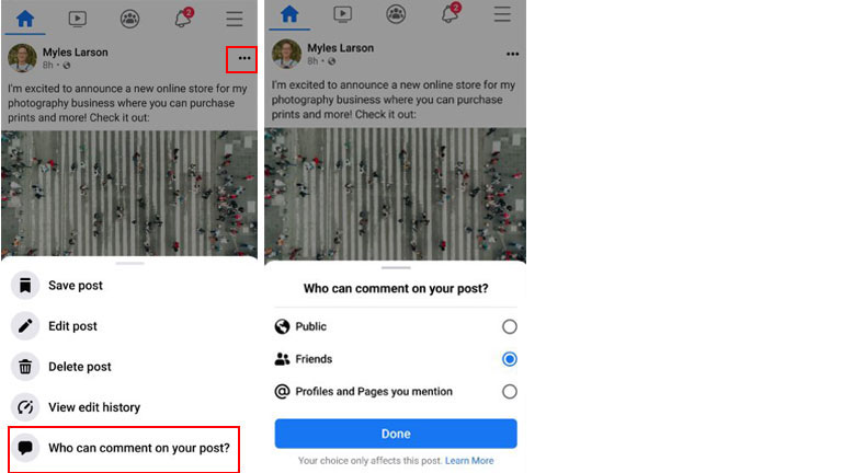 aper&ccedil;u comment limiter commentaires publications facebook