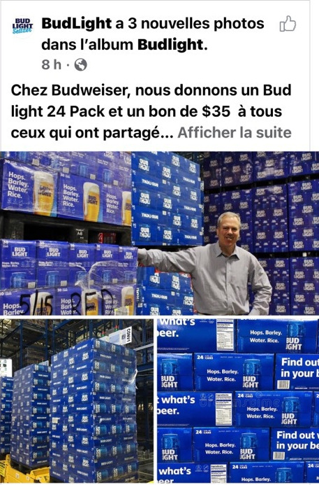 Voici le faux concours BudLight qui circule sur Facebook. Publication Facebook faux concours BudLight