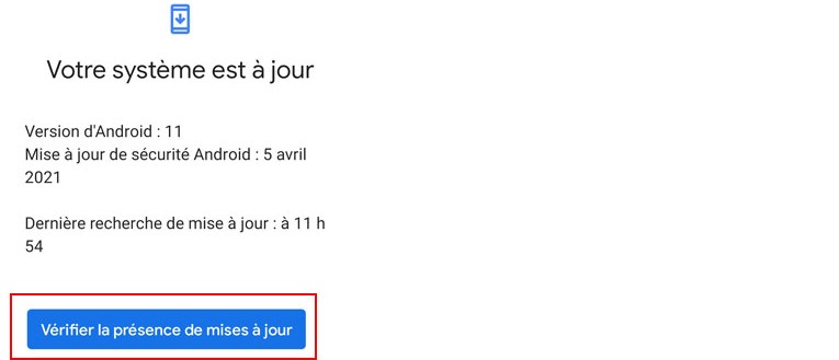 aper&ccedil;u comment v&eacute;rifier mise &agrave; jour syst&egrave;me tablette