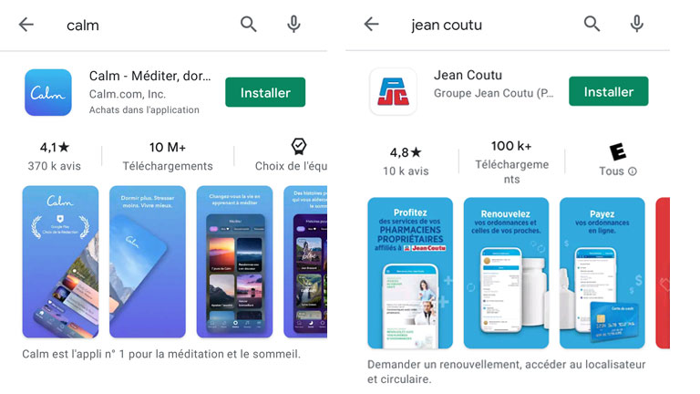 Avec le nouveau design du Play Store, on voit des captures d’écran des applications que l’on recherche. aperçu nouveau menu recherche image google play store