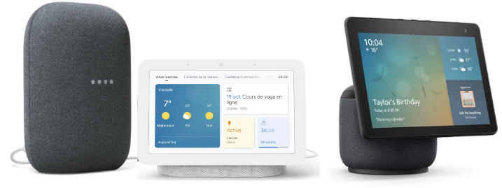 Le Nest Audio, Nest Hub 2e g&eacute;n&eacute;ration ou l'Echo Show 10 peuvent nous assister dans notre maison.