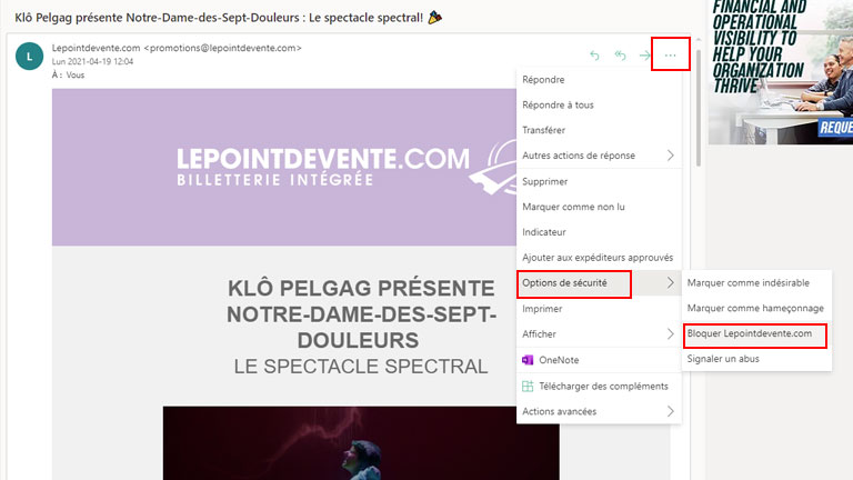 comment bloquer destinataire ind&eacute;sirable outlook spam pourriel