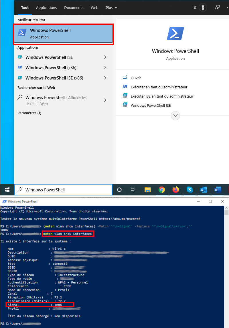V&eacute;rifier force signal internet Wifi Windows PowerShell