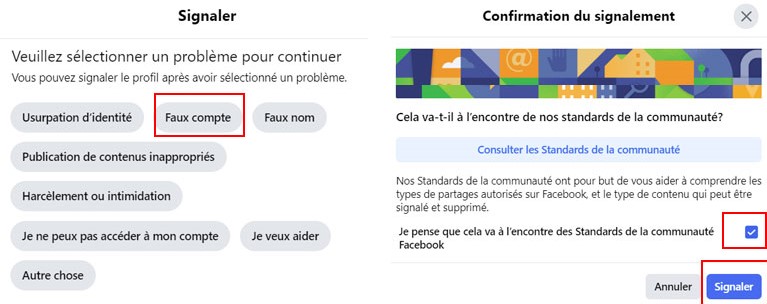 aper&ccedil;u comment signaler un faux profil facebook