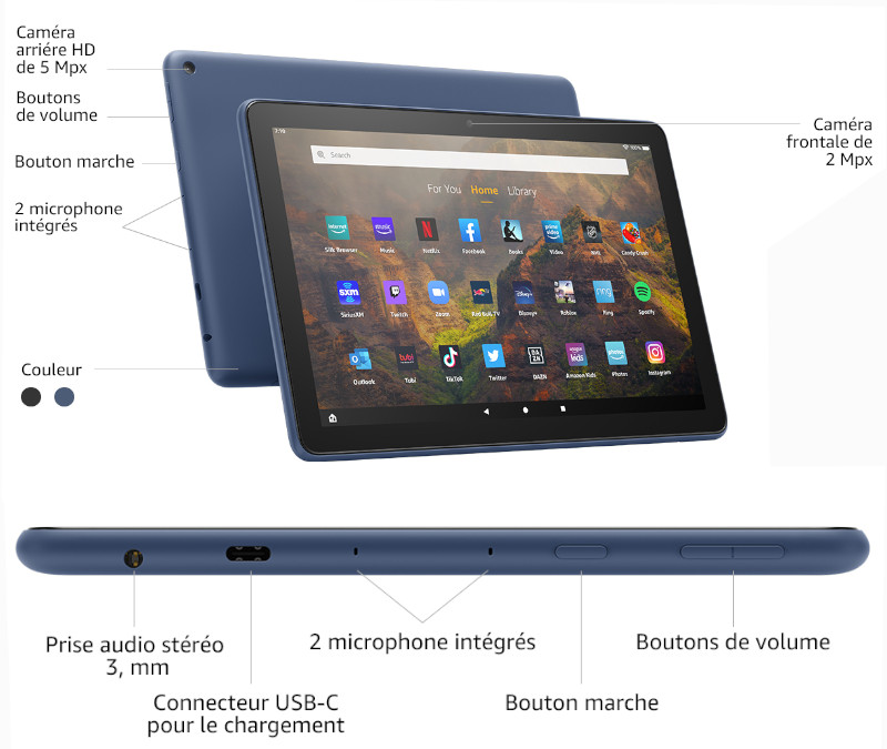 Tablette Amazon Fire HD 10 sp&eacute;cificit&eacute;s
