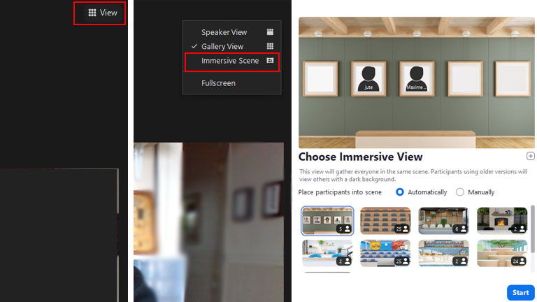 aper&ccedil;u comment activer vue immersive Zoom