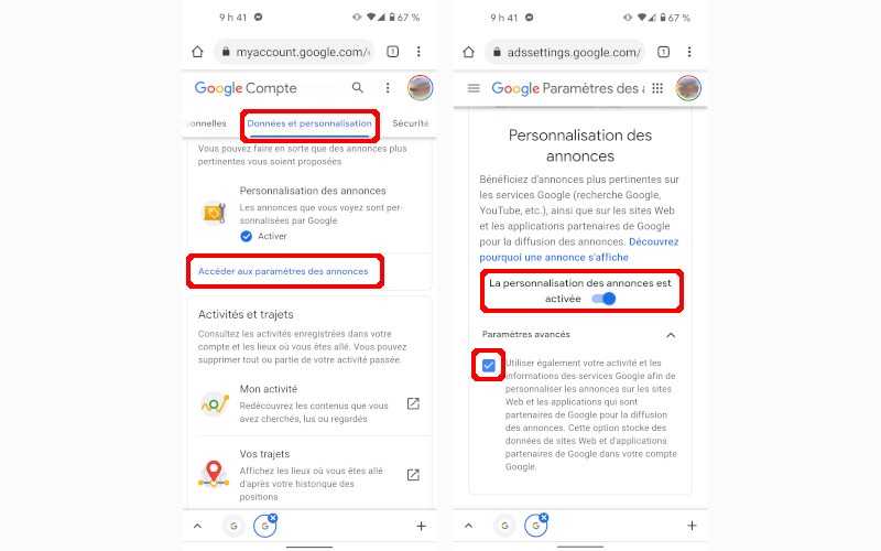 Comment d&eacute;sactiver personnalisation des annonces compte Google