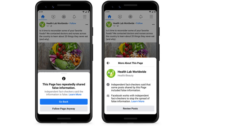 lutte d&eacute;sinformation facebook notification avertissement pages groupes