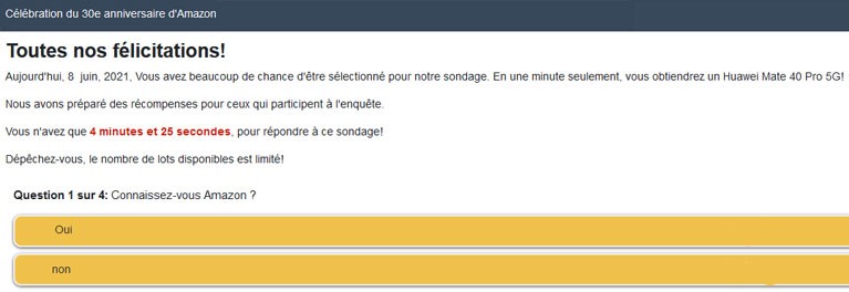 faux concours t&eacute;l&eacute;phone huawei arnaque amazon hameconnage virus