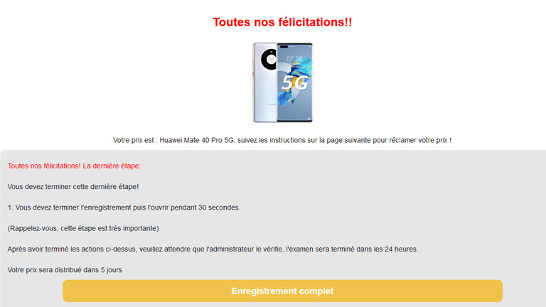 derni&egrave;re &eacute;tape t&eacute;l&eacute;charger virus faux concours Amazon gagner t&eacute;l&eacute;phone huawei