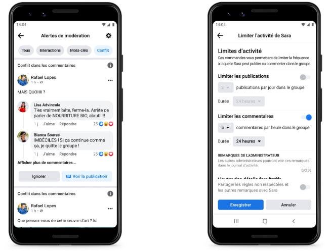 Les limites d'activit&eacute;s pour les groupes Facebook.
