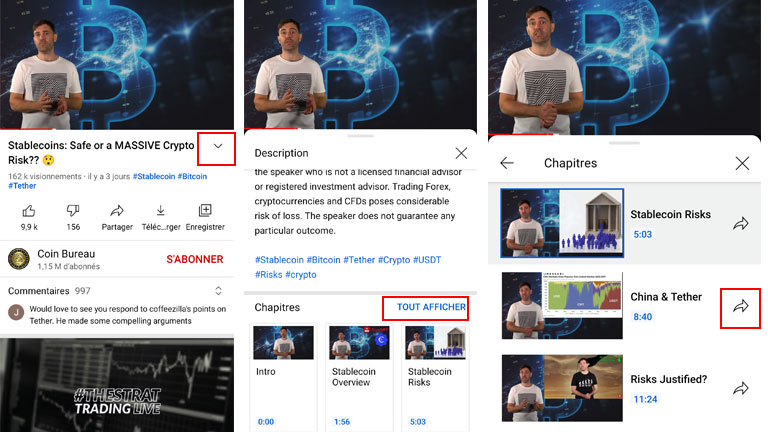 aper&ccedil;u comment partager chapitre vid&eacute;o youtube android