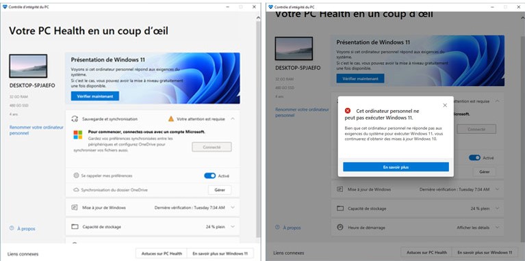 application vérification compatibilité windows 11 contrôle intégrité pc