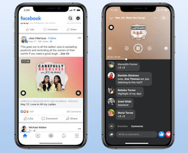 L'interface des discussions audio en direct sur Facebook