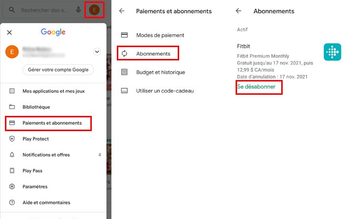 comment voir annuler abonnements applications android play store cellulaire tablette