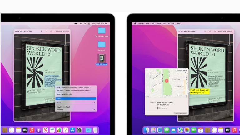 Live text mise &agrave; jour macOS Monterey
