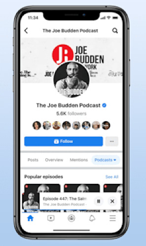 L'interface des podcasts sur Facebook