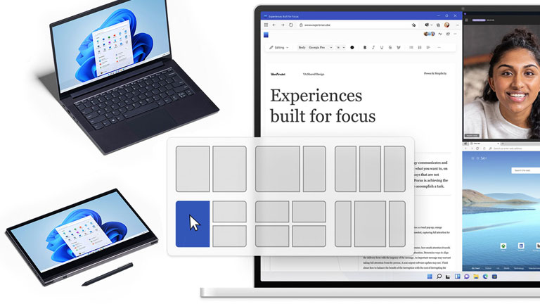 pr&eacute;sentation nouveau syst&egrave;me exploitation windows 11 aper&ccedil;u snap layout