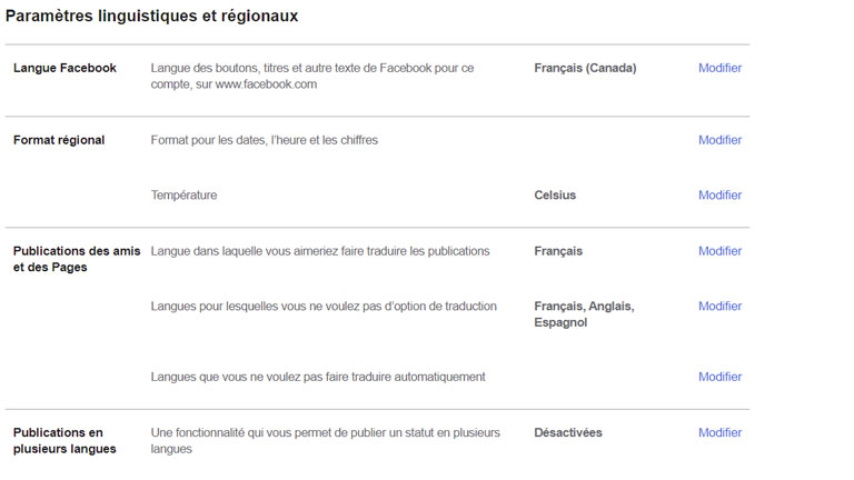 aper&ccedil;u comment param&eacute;trer langue facebook traduction publications ordinateur