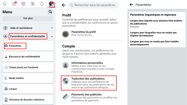 aper&ccedil;u comment-parametrer langue facebook traduction publications cellulaire