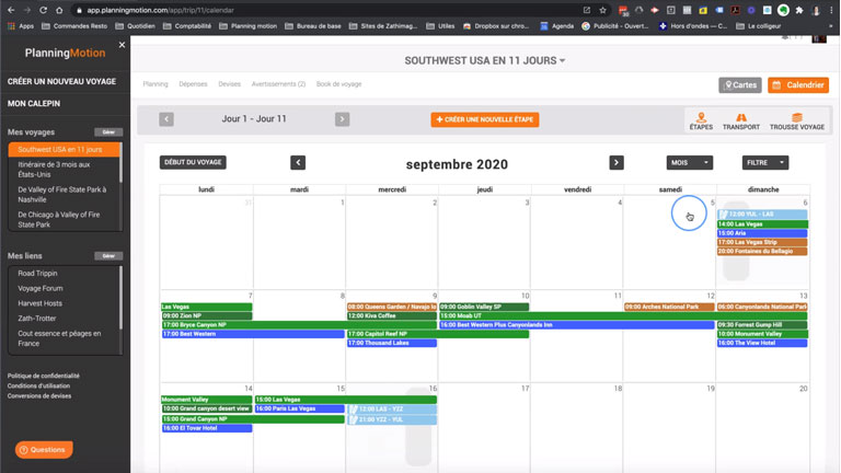 aper&ccedil;u interface intuitive planning motion planification gestion voyage