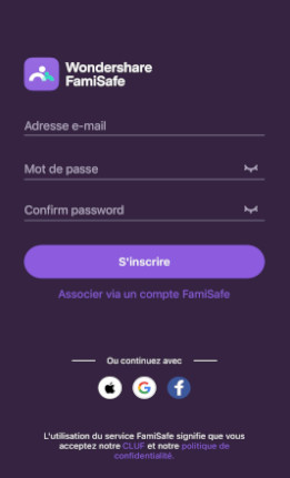 l'interface pour s'abonner &agrave; FamiSafe