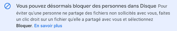Voici le message qui apparaît lorsqu’on se connecte sur notre Google Drive bloquer des utilisateurs