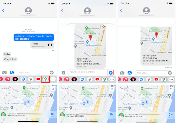 Comment partager localisation Google Maps app Messages iPhone