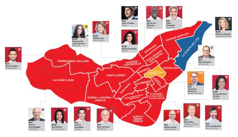 Carte des résultats des élections fédérales 2021 sur l'île de Montréal.