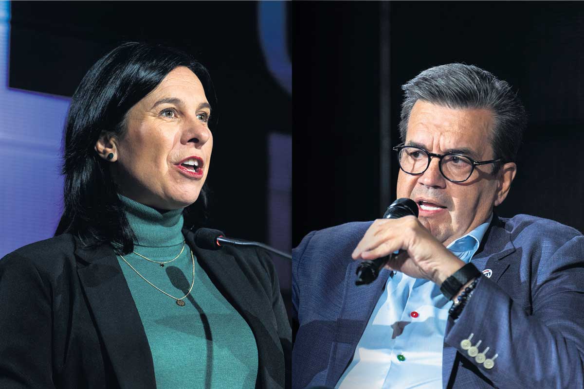 Valérie Plante et Denis Coderre lors d'un débat tenu dans le cadre des élections municipales 2021 à Montréal.