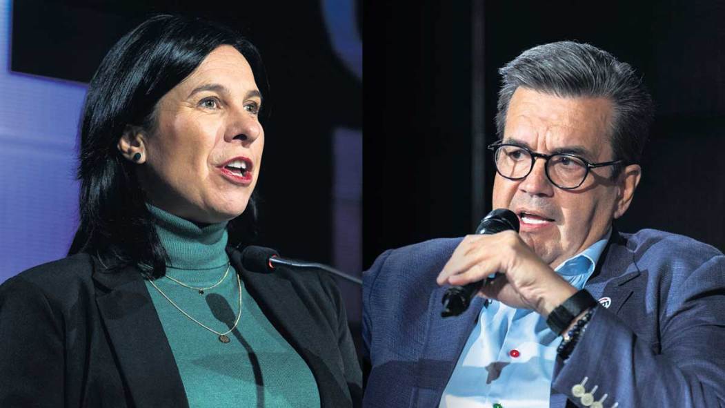 Valérie Plante et Denis Coderre lors d'un débat tenu dans le cadre des élections municipales 2021 à Montréal.