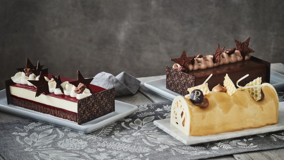 Quelques bûches de Noël de la chaîne de pâtisserie/boulangerie Première Moisson.
