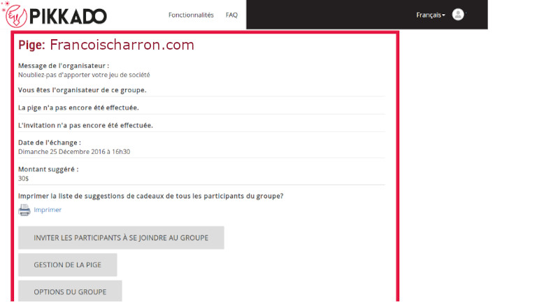 aperçu tableau gestionnaire d'échanges Pikkado pige Noël