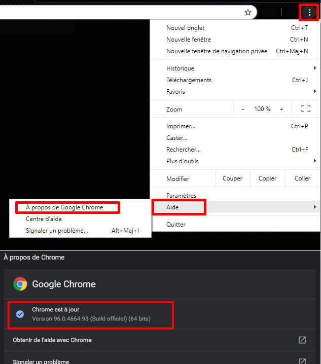 Google Chrome mise &agrave; jour