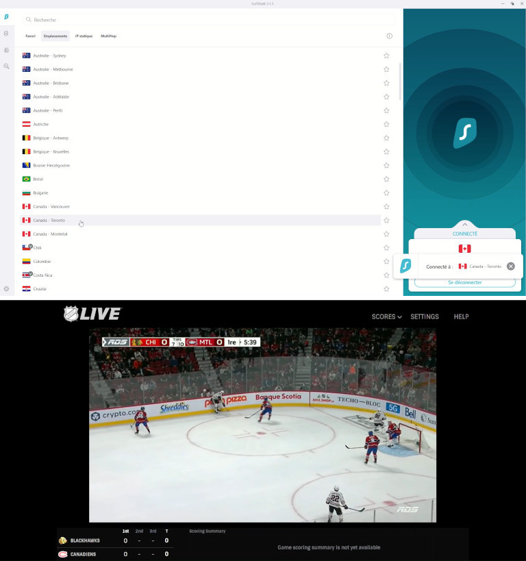 VPn surfShark matchs hockey NHL Live Canadiens Montreal