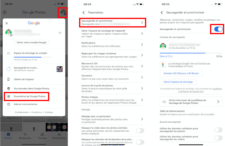 comment activer d&eacute;sactiver sauvegarde synchronisation Google photos iPhone et iPad