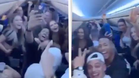 Capture d'écran d'influenceurs québécois qui font la fête sur un avion Sunwing pendant un vol entre Montréal et Cancun.