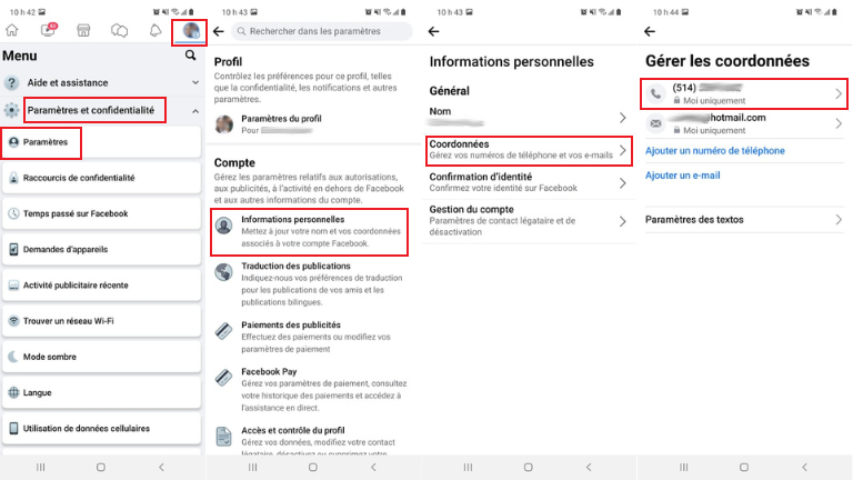 aper&ccedil;u comment ajouter num&eacute;ro t&eacute;l&eacute;phone Facebook mobile