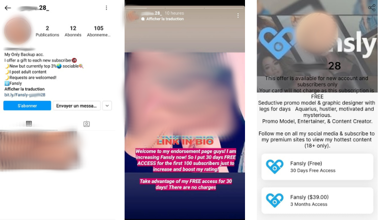 aperçu faux compte Instagram utilisé pour pornographie