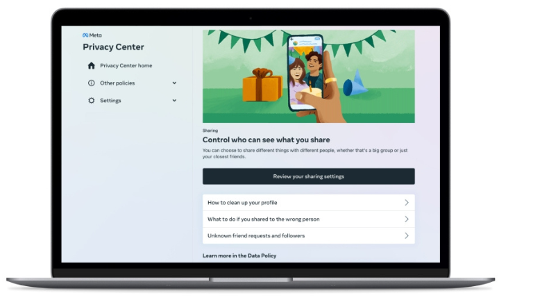 aper&ccedil;u nouveau centre confidentialit&eacute; Facebook Meta