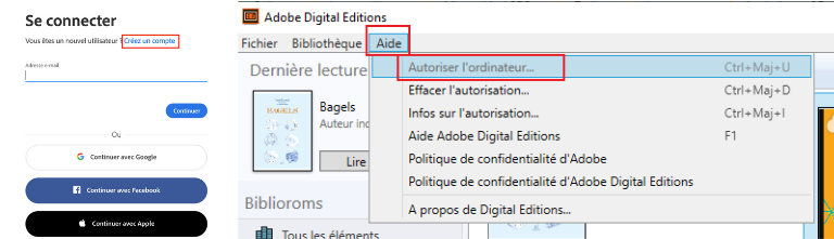 comment cr&eacute;er identifiant Adobe autoriser ordinateur