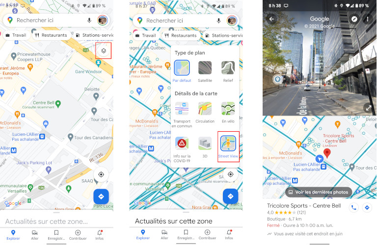 Google Maps application diviser écran en deux Street View