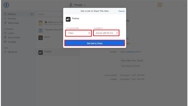 &eacute;tape 2 1password partager mot de passe prot&eacute;ger