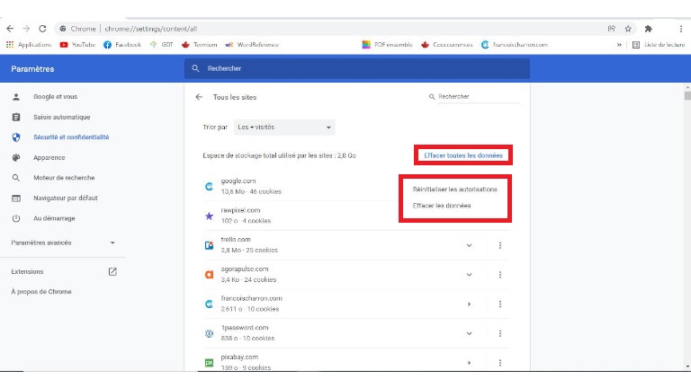 &eacute;tapes 4 suppression donn&eacute;es personnelles Google Chrome