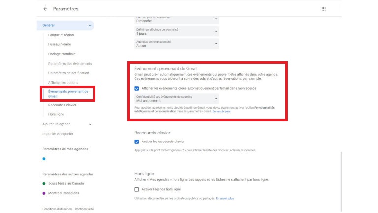Int&eacute;grer &eacute;v&egrave;nements provenant de Gmail